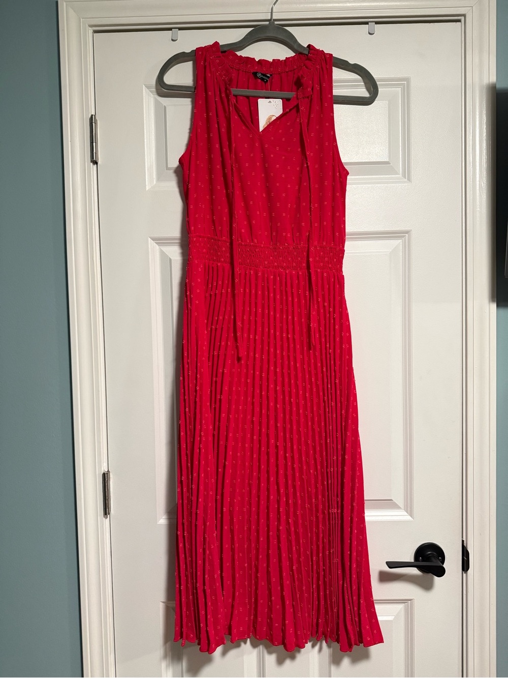 Sleeveless Midi Dress with Smocked Waist and Tie Neck